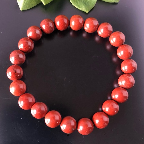 Red Jasper 8mm Natural Stone Beads Stretchable Bracelet - Picture 2 of 3